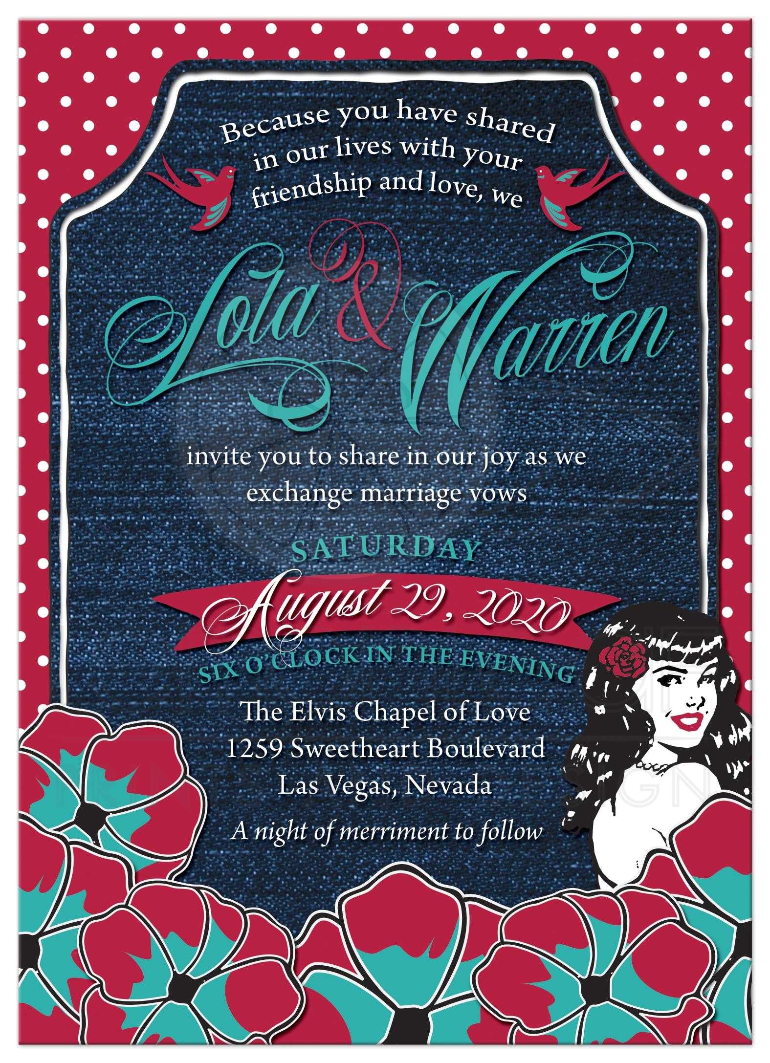 Rockabilly Birthday Invitations Rockabilly Wedding Invitations Denim & Polka Dots Rockabilly Birthday Invitations Rockabilly Wedding Invitations Denim & Polka Dots