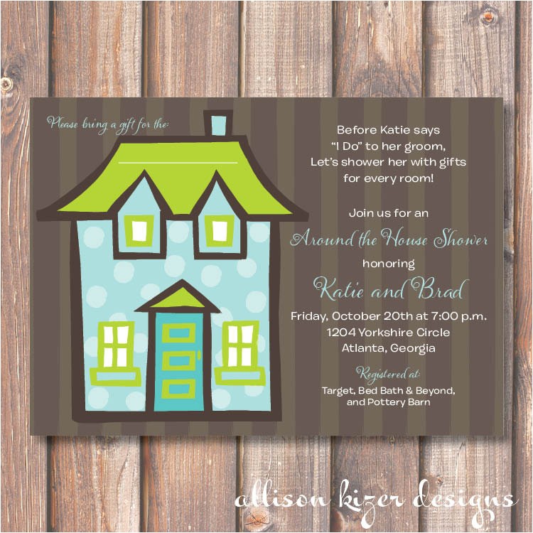 Room to Room Bridal Shower Invitations Aqua and Lime Green Polka Dots Couples Shower Housewarming