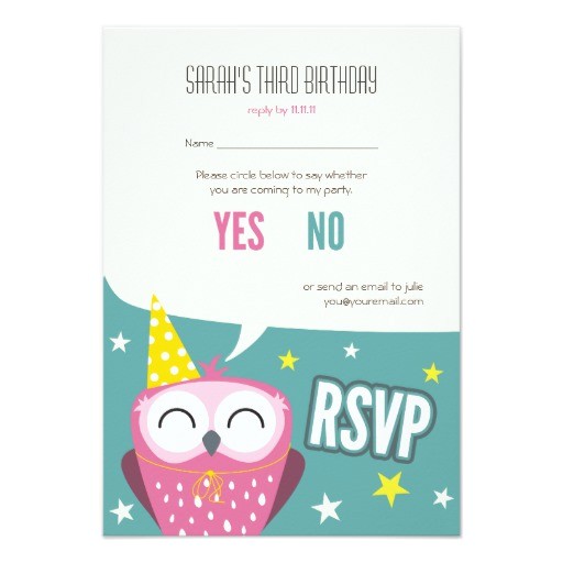 Rsvp for Birthday Party Invitation Sample Claudette the Owl Kids Birthday Party Rsvp 3 5 Quot X 5