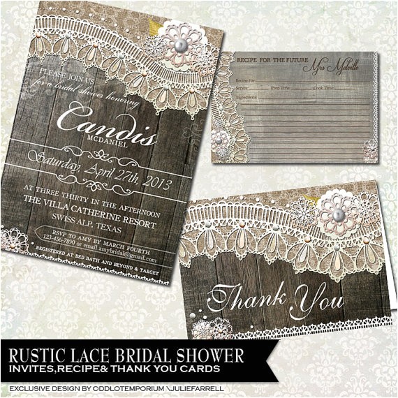 Rustic Bridal Shower Invitations with Matching Recipe Cards Rustic Bridal Shower Invitation Recipe Cards