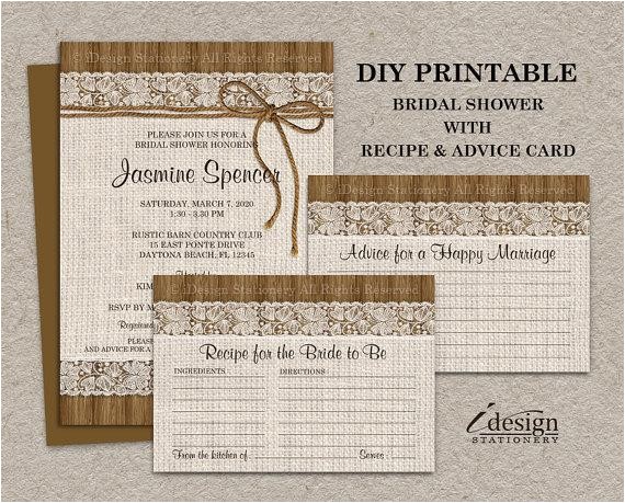 Rustic Bridal Shower Invitations with Matching Recipe Cards Rustic Bridal Shower Invitations with Matching Recipe