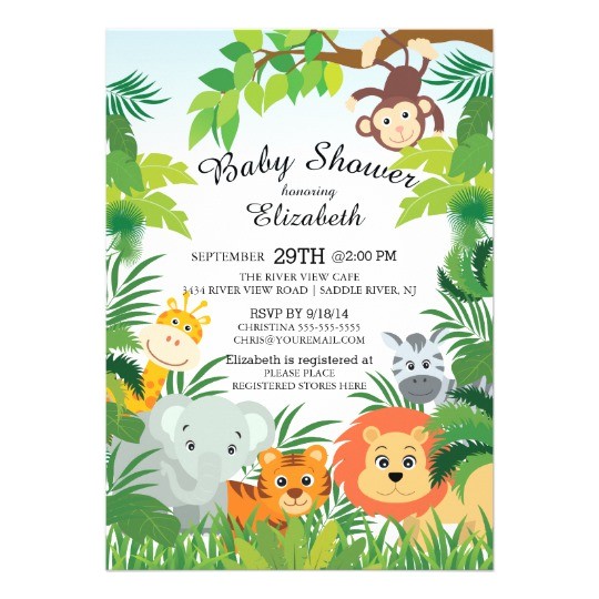 Safari themed Baby Shower Invitation Templates Cute Jungle Safari Baby Shower Invitations
