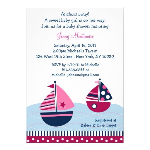 Sailboat Invitations for Baby Shower Pin Sailboat Pink Custom Baby Shower Invitations On Pinterest