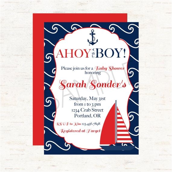 Sailor themed Baby Shower Invitations Nautical Sailboat and Anchor theme Baby Shower Invitation