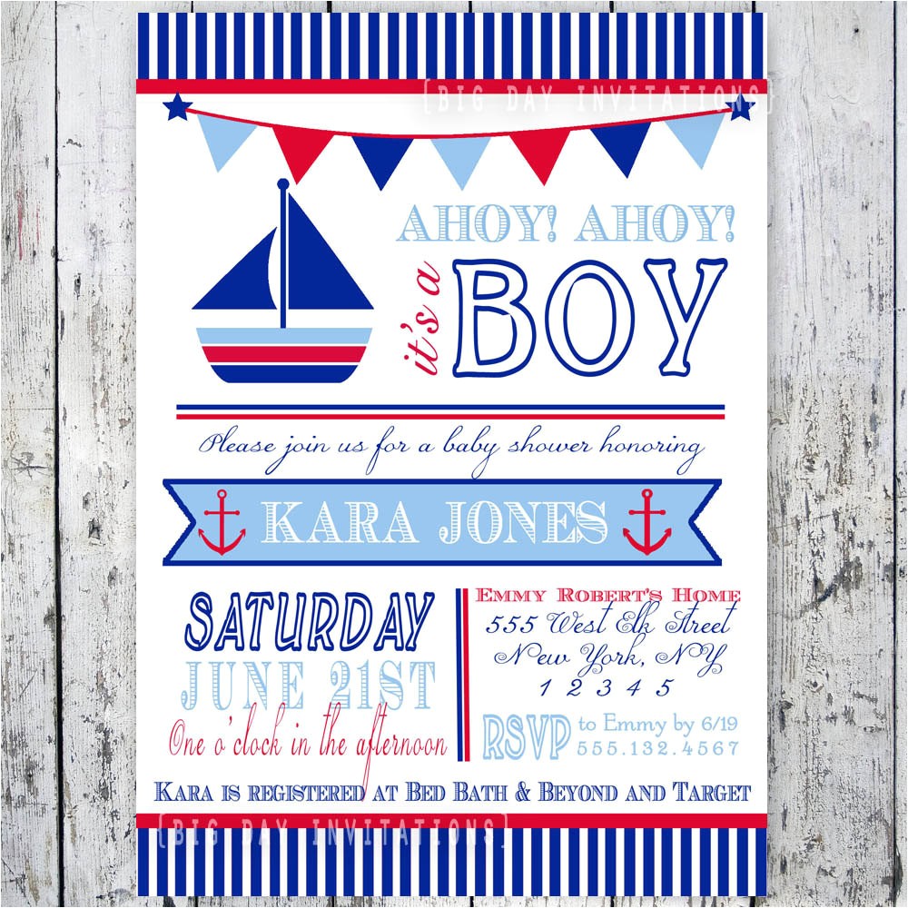 Sailor themed Baby Shower Invitations Nautical theme Baby Shower Invitations