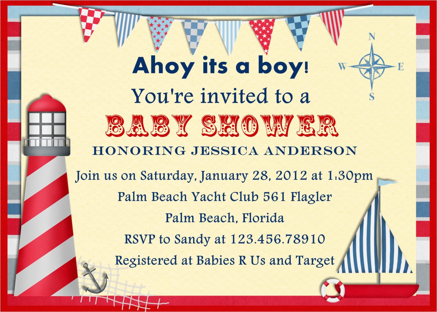 Sailor themed Baby Shower Invitations Template Nautical themed Baby Shower Invitations