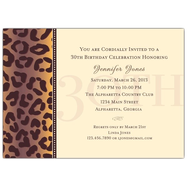 Sample 30th Birthday Invitation Wording Cheetah 30th Birthday Invitations