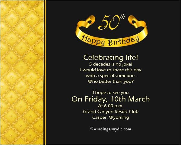 Sample Invitation for 50th Birthday Party 50th Birthday Invitation Wording Samples Wordings and