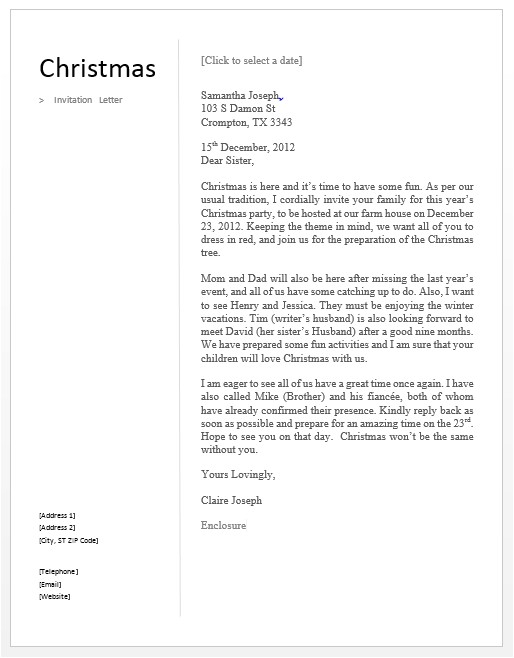 Sample Letter Of Invitation for A Christmas Party Christmas Invitation Letter – Free Sample Letters