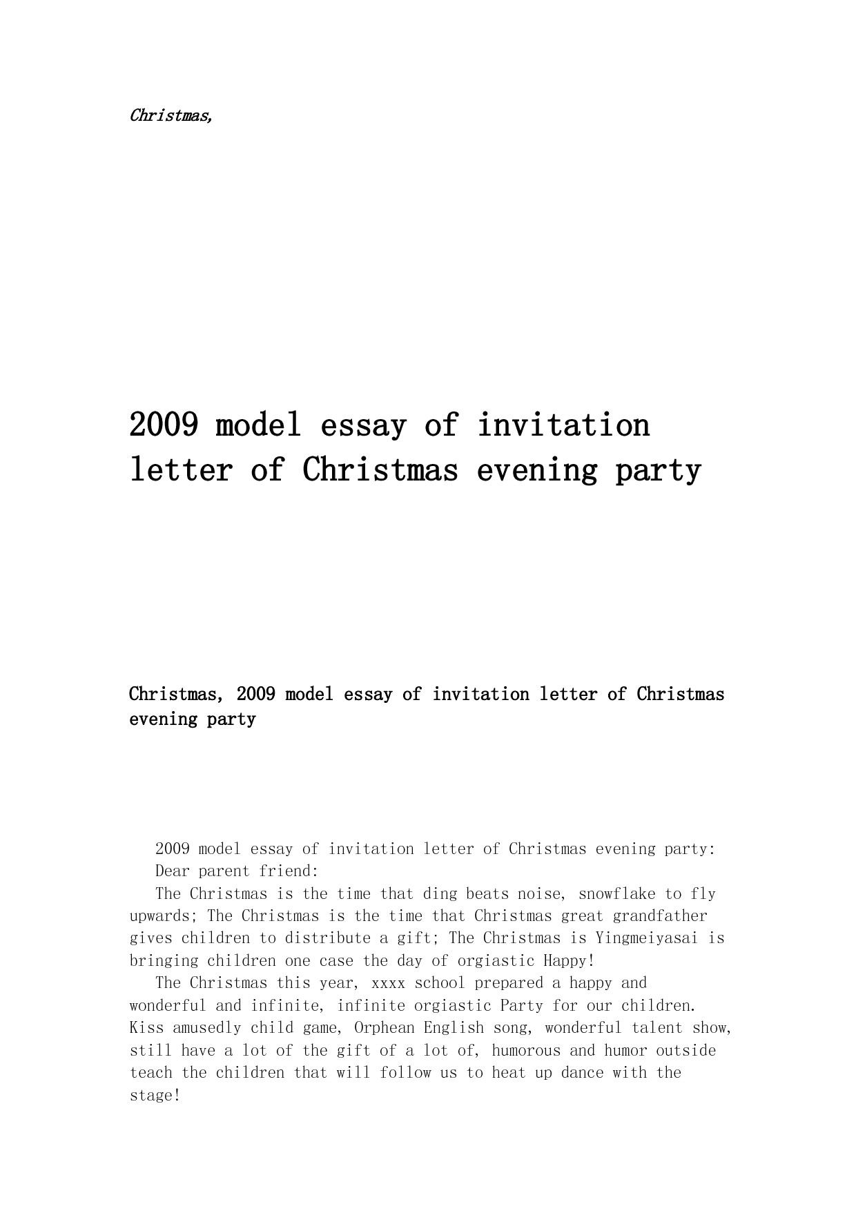 Sample Letter Of Invitation for A Christmas Party Christmas Invitation Letter Invitation for A Christmas