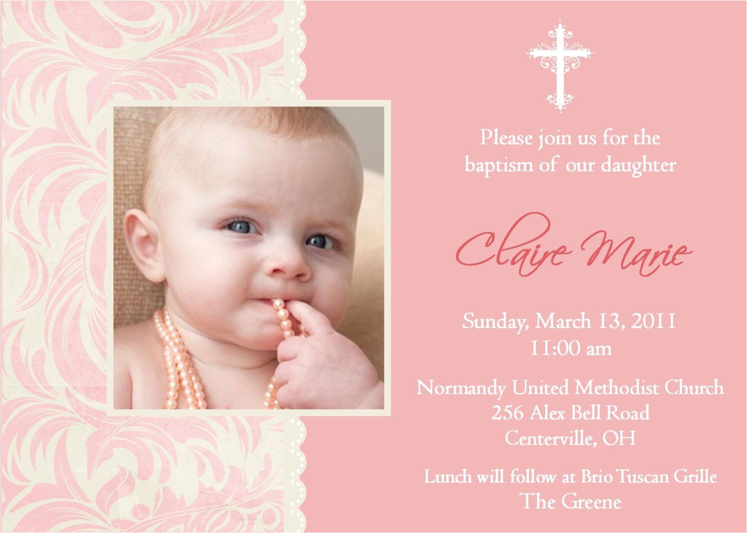 Sample Of Baptismal Invitation Baptism Invitations for Girl Christening Invitation