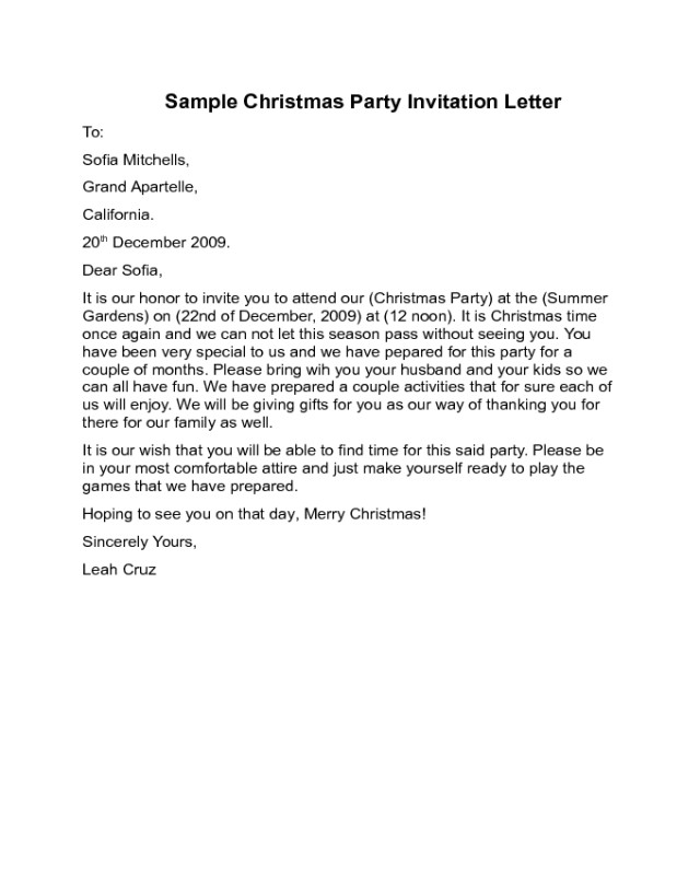 Sample Of Invitation Letter for Christmas Party 2018 Invitation Letter Template Fillable Printable Pdf