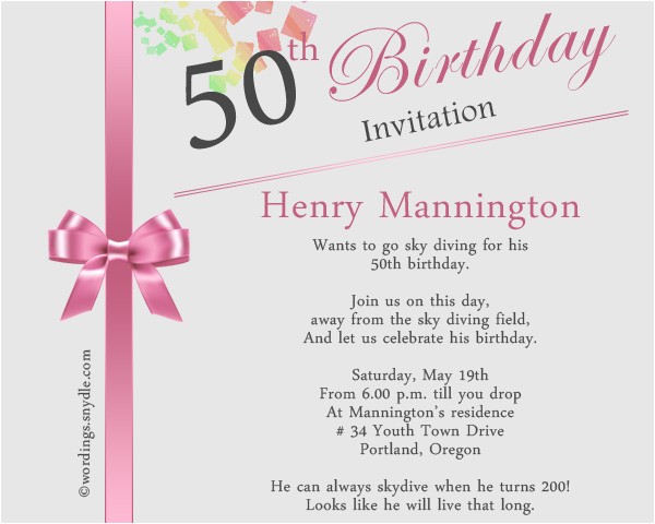 Sample Wording for 50th Birthday Party Invitation 50th Birthday Invitation Wording Samples Wordings and