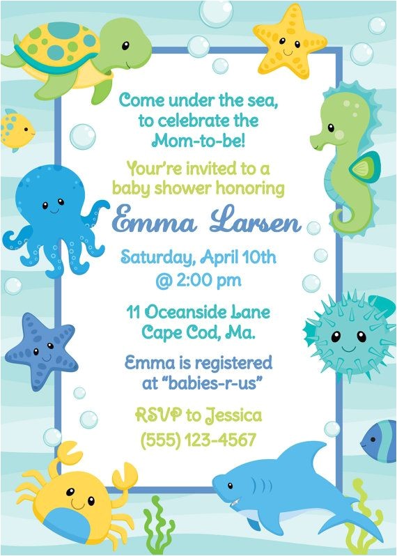 Sea Creature Baby Shower Invitations Under the Sea Shower Invitation Boy