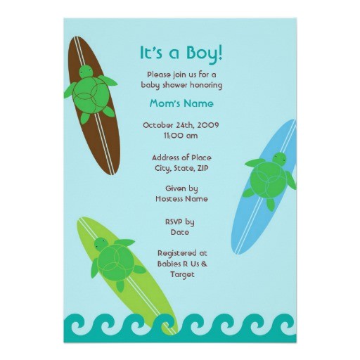 Sea Turtle Baby Shower Invitations Surfing Sea Turtle Baby Shower Invitation 13 Cm X 18 Cm