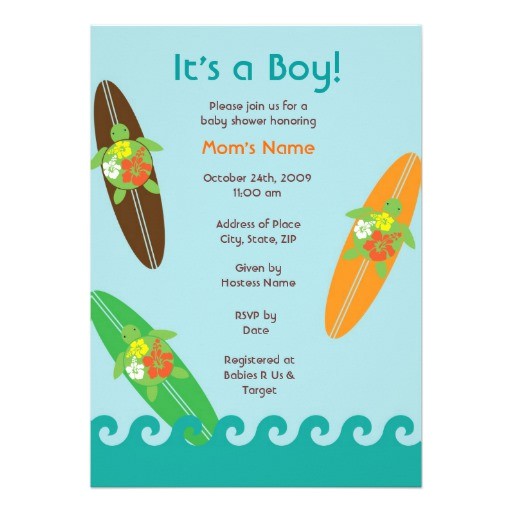 Sea Turtle Baby Shower Invitations Surfing Sea Turtle Baby Shower or Birthday Invitat 5" X 7