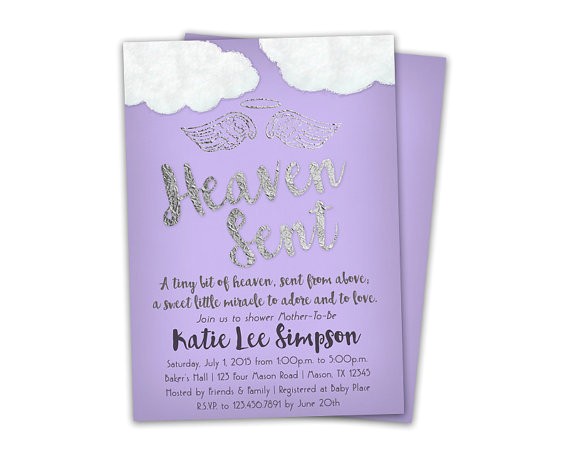 Sent From Heaven Baby Shower Invitations Purple Heaven Sent Baby Shower Invitation by Partyprintexpress Sent From Heaven Baby Shower Invitations Purple Heaven Sent Baby Shower Invitation by Partyprintexpress