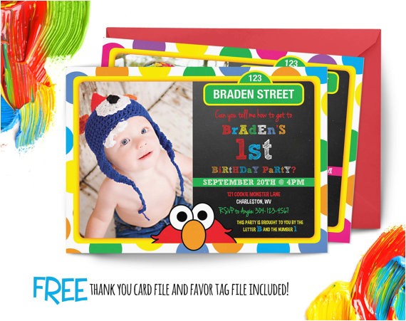 Sesame Street 1st Birthday Photo Invitations Sesame Street Birthday Invitation First by Abbyreesedesign Sesame Street 1st Birthday Photo Invitations Sesame Street Birthday Invitation First by Abbyreesedesign