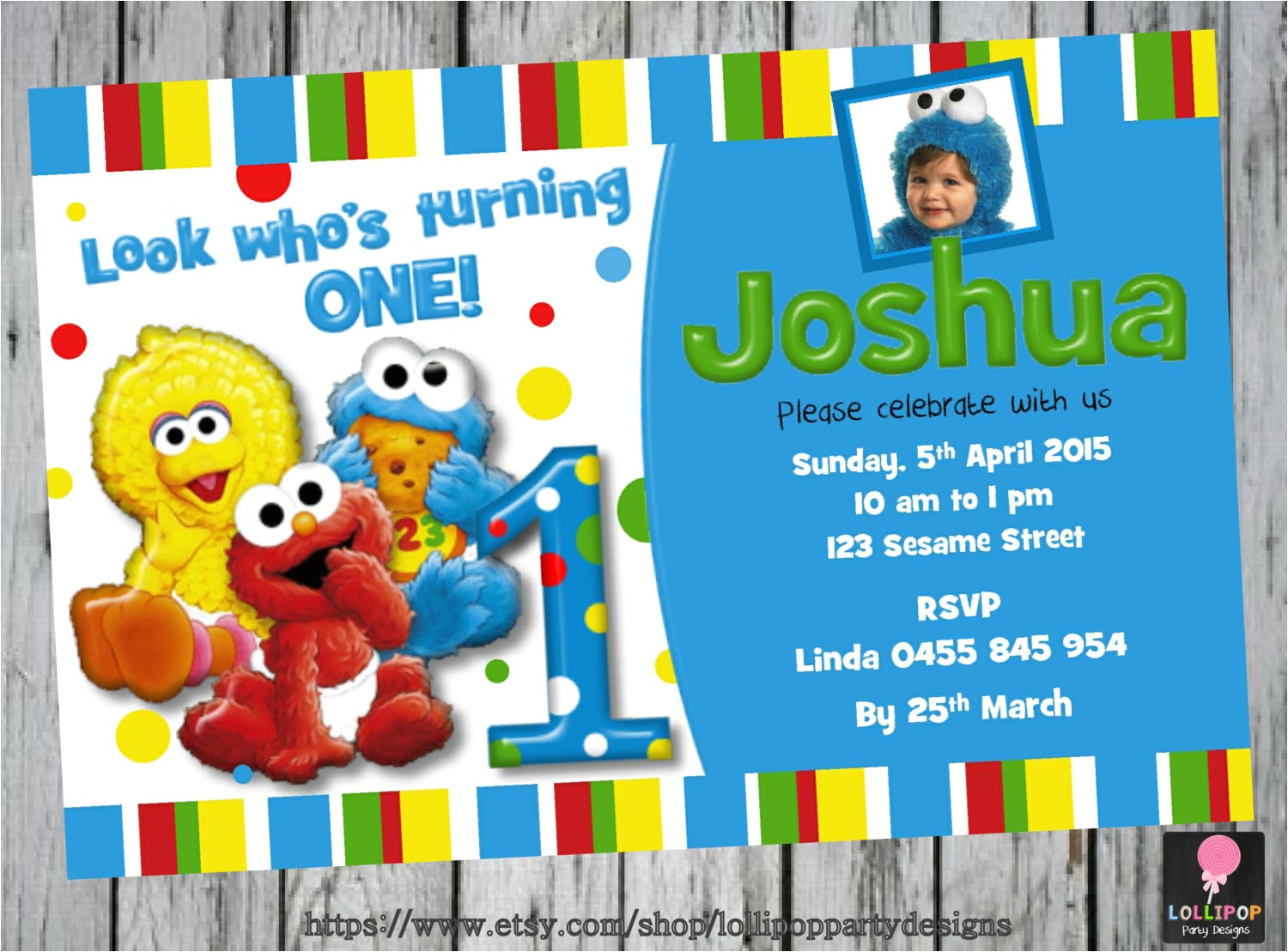 Sesame Street 1st Birthday Photo Invitations Sesame Street First Birthday Invitation by Sesame Street 1st Birthday Photo Invitations Sesame Street First Birthday Invitation by