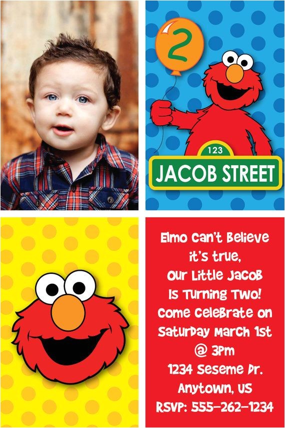Sesame Street 2nd Birthday Invitation Wording Custom Elmo Inspired Birthday Party Invitations or Thank