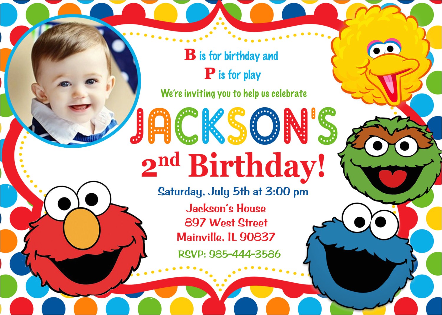 Sesame Street 2nd Birthday Invitation Wording Sesame Street Birthday Party Invitation Digital or Printed