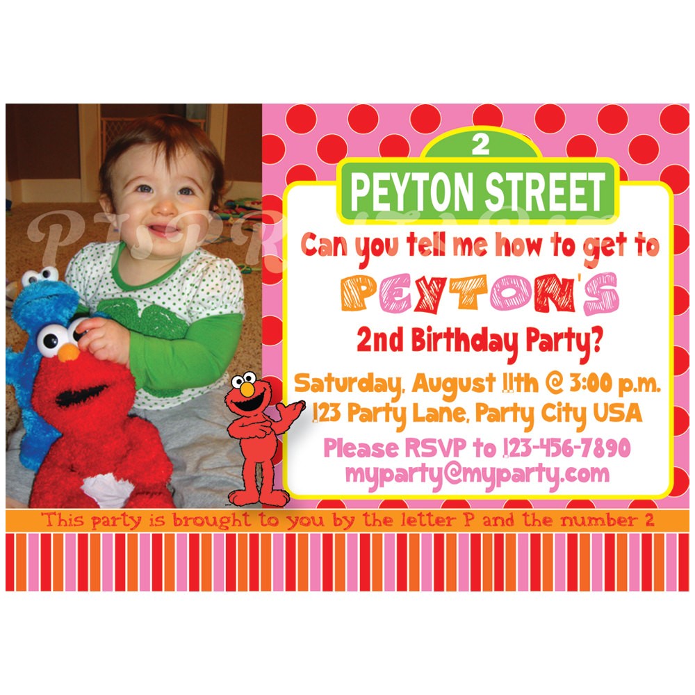 Sesame Street Customized Birthday Invitations Girly Pink Elmo Sesame Street Birthday Invitation Custom
