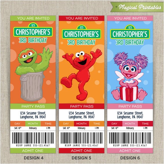 Sesame Street Customized Birthday Invitations Personalized Sesame Street Birthday Ticket Invitation Cards