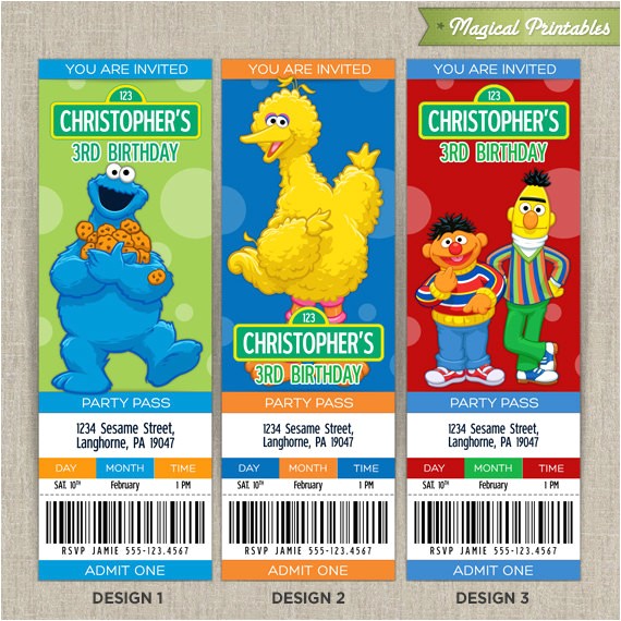 Sesame Street Customized Birthday Invitations Personalized Sesame Street Birthday Ticket Invitation Cards