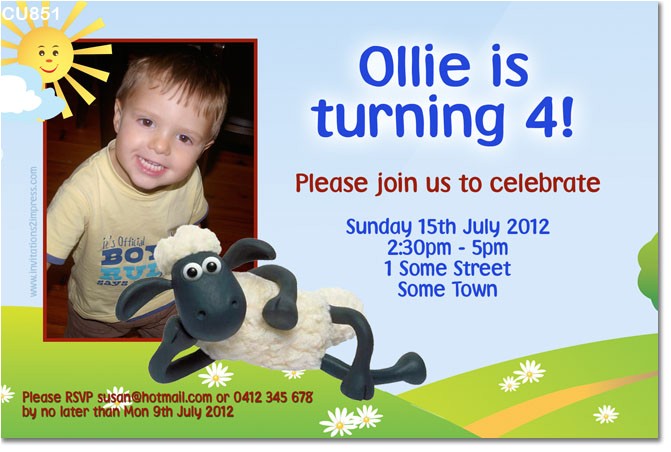Shaun the Sheep Birthday Party Invitations Cu851 Shaun the Sheep Invitation Boys themed Birthday