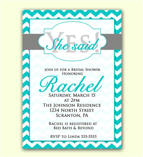 She Said Yes Bridal Shower Invitations Bridal Shower Invitation She Said Yes Teal Blue Chevron