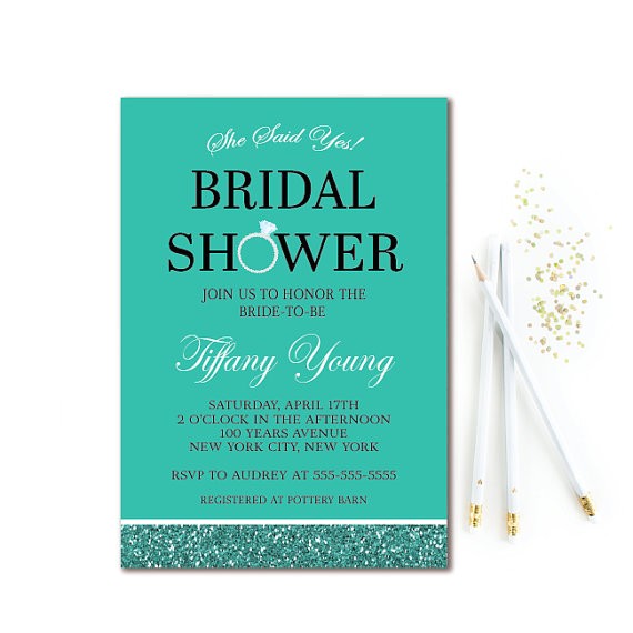 She Said Yes Bridal Shower Invitations Bridal Shower Invitation Teal Glitter Wedding Shower