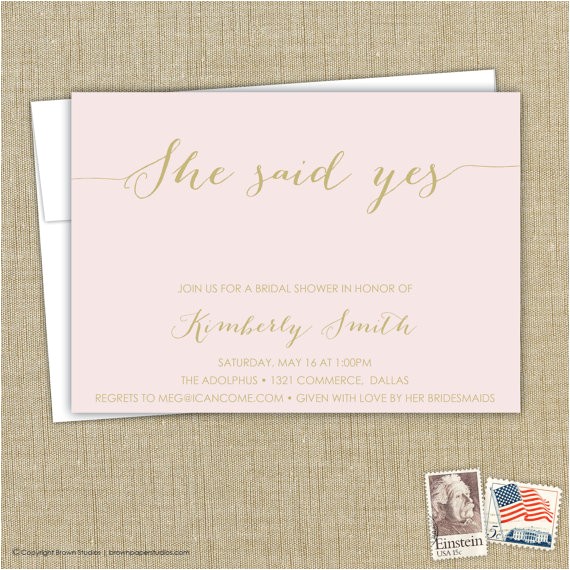 She Said Yes Bridal Shower Invitations She Said Yes Bridal Shower Invitation Pink and Gold