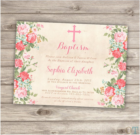 Simple Baptism Invitations Baptism Invitations Floral Cross Pink Girl Simple Modern