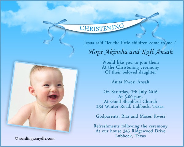 Simple Message for Baptism Invitation Christening Invitation Wording Samples Wordings and Messages
