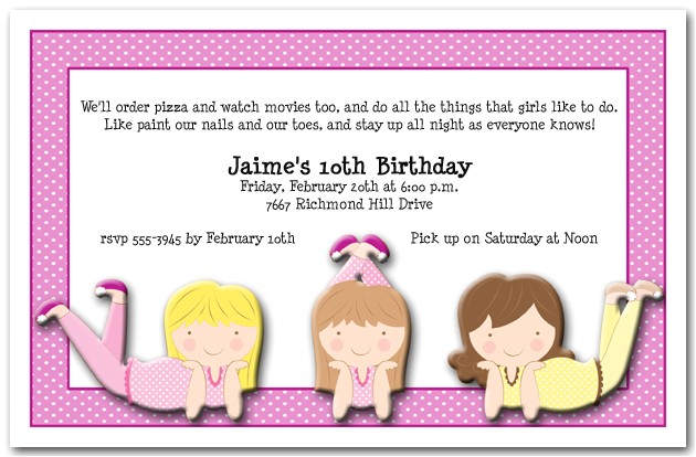 Slumber Party Invitation Poem Sleepover Girls Party Invitations Sleepover Birthday