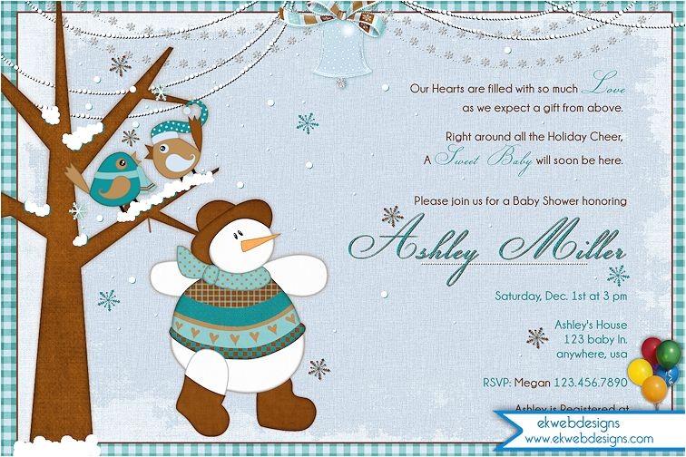 Snowman Baby Shower Invitations Winter Birds and Snowman Baby Shower Invitation Winter