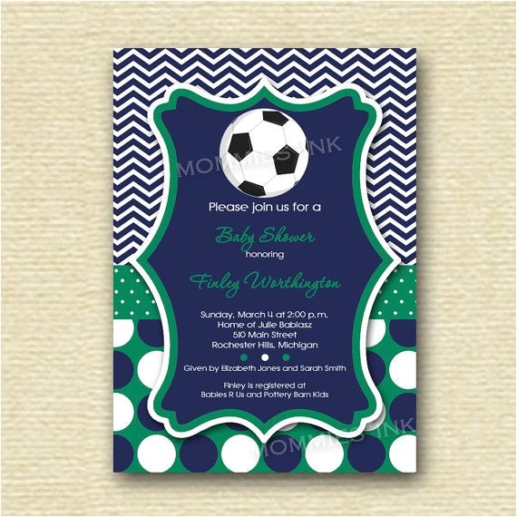 Soccer Ball Baby Shower Invitations Chevron and Polka Dot soccer Baby Shower Invitation Soccer Ball Baby Shower Invitations Chevron and Polka Dot soccer Baby Shower Invitation
