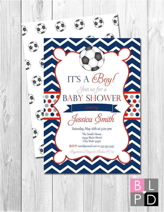 Soccer Ball Baby Shower Invitations soccer Baby Shower Invitation Chevron Stripes Red Blue Soccer Ball Baby Shower Invitations soccer Baby Shower Invitation Chevron Stripes Red Blue