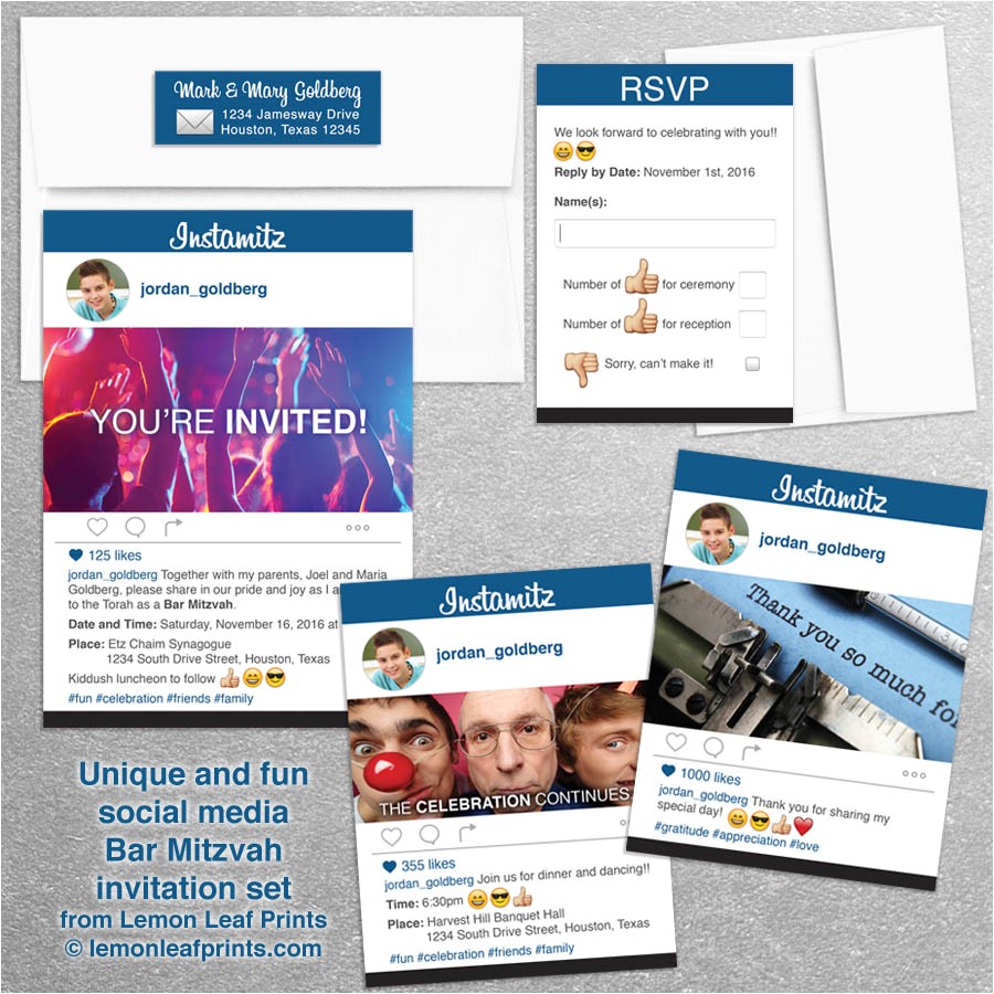 Social Media Party Invitations social Media Sharing Bar Mitzvah Invitation Set My