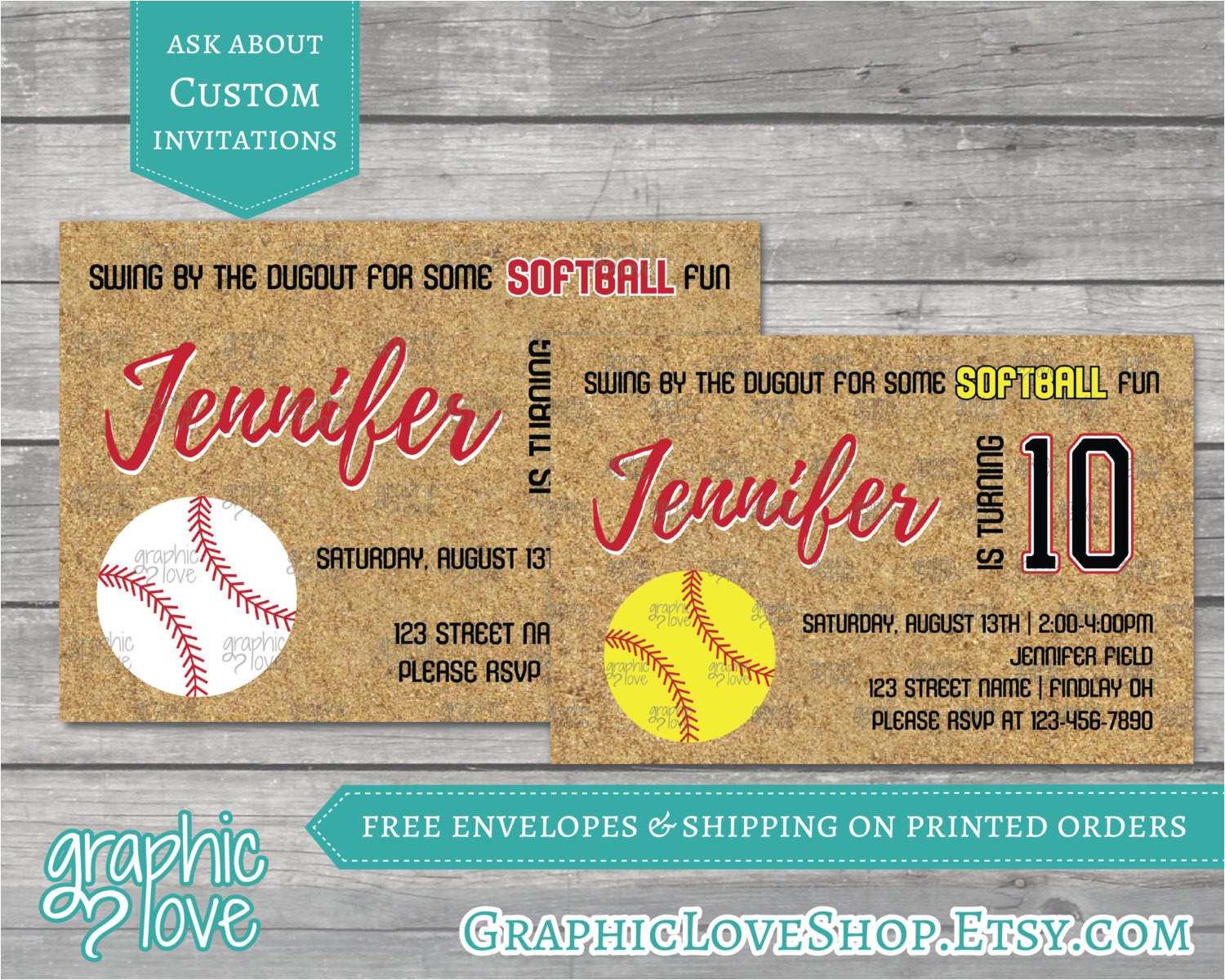 Softball Invitations Birthday Fastpitch softball Birthday Invitations Yellow or White