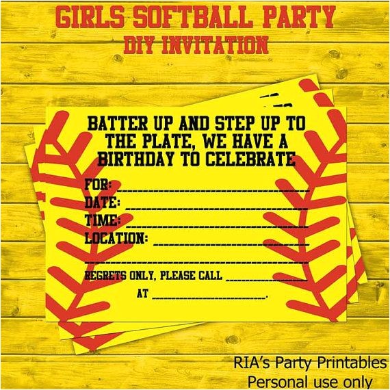Softball Invitations Birthday Girls softball Party Diy Invitations by