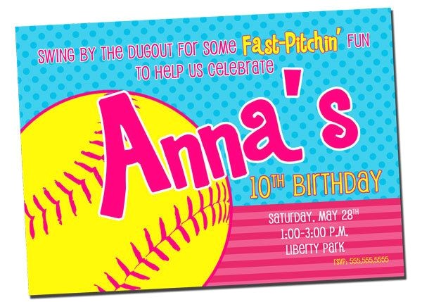 Softball Invitations Birthday Printable softball Birthday Party Invitation Digital File