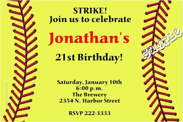 Softball Invitations Birthday softball Birthday Invitation