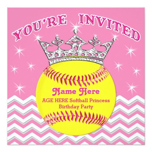 Softball Invitations Birthday softball Princess softball Birthday Invitations Zazzle