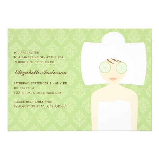 Spa Bridal Shower Invitations Green Damask Pattern Spa Bridal Shower 5×7 Paper Spa Bridal Shower Invitations Green Damask Pattern Spa Bridal Shower 5×7 Paper