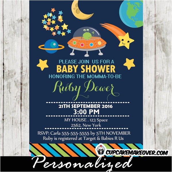 Space themed Baby Shower Invitations Outer Space themed Baby Shower Invitation Personalized