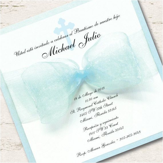 Spanish Invitations for Baptism Spanish Boy Baptism Invitation Christening Blue Ribbon Spanish Invitations for Baptism Spanish Boy Baptism Invitation Christening Blue Ribbon