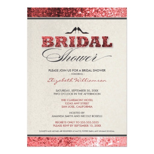 Sparkly Bridal Shower Invitations Glitter Bling Bridal Shower Invitation Red