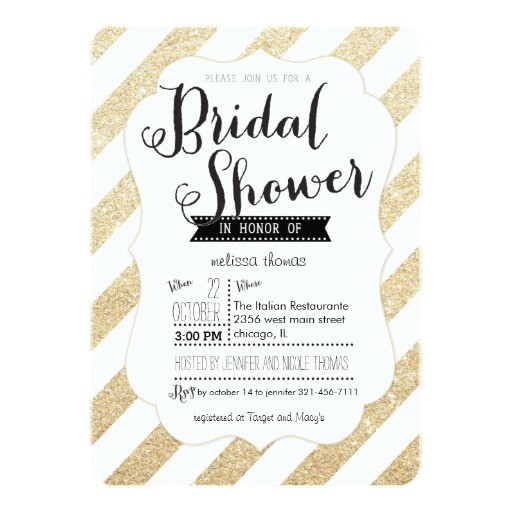 Sparkly Bridal Shower Invitations Gold Glitter Stripes Bridal Shower Invitation