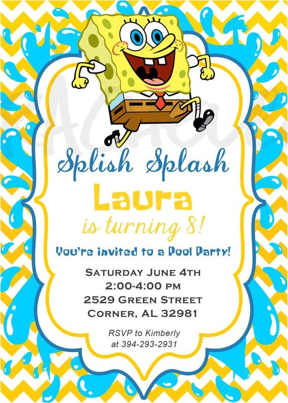 Spongebob Birthday Invitation Ideas Spongebob Pool Party Birthday Invitation Printable by
